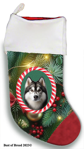 Siberian Husky Grey - Best of Breed  Christmas Stocking 13.5"  Red Gaming Cloth with Red Lining ,Plush White Cuff