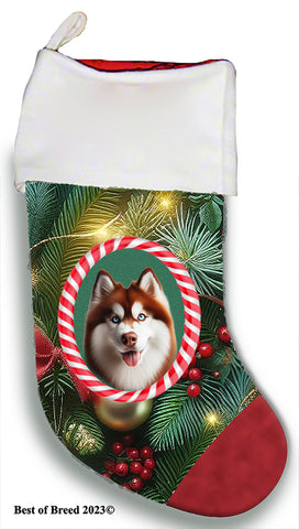 Siberian Husky Red Blue Eyes -  Best of Breed  Christmas Stocking 13.5"  Red Gaming Cloth with Red Lining ,Plush White Cuff