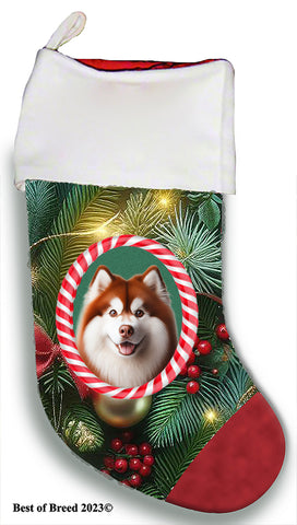 Siberian Husky Red Brown Eyes - Best of Breed  Christmas Stocking 13.5"  Red Gaming Cloth with Red Lining ,Plush White Cuff