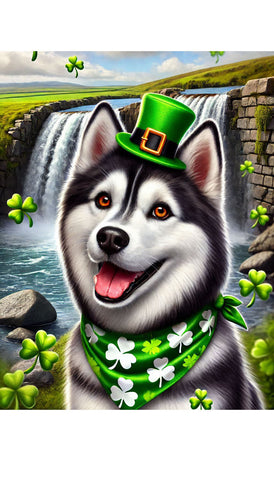 Siberian Husky Black/White - Best of Breed DCR Saint Patricks Day Day Outdoor House and Garden Flag