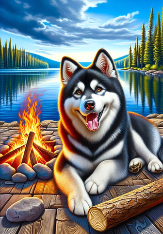 Siberian Husky Black/White - Best of Breed DCR Summer Camping   Outdoor House and Garden Flag
