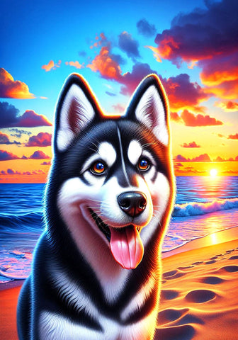 Siberian Husky Black/White - Best of Breed DCR Summer Sunset Outdoor House and Garden Flag
