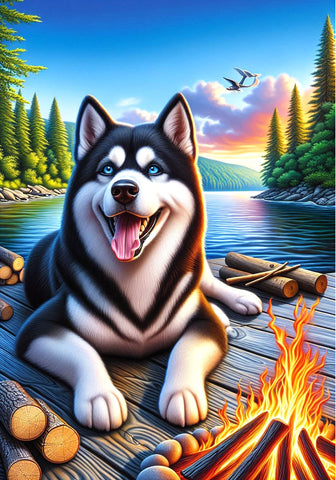 Siberian Husky Black/White Blue/Eyes - Best of Breed DCR Summer Camping   Outdoor House and Garden Flag
