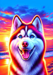 Siberian Husky Red Blue/Eyes - Best of Breed DCR Summer Sunset Outdoor House and Garden Flag