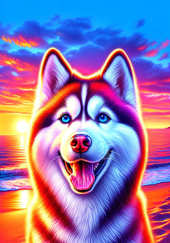 Siberian Husky Red Blue/Eyes - Best of Breed DCR Summer Sunset Outdoor House and Garden Flag