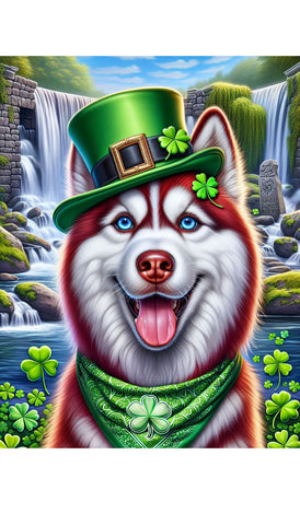 Siberian Husky Red Blue/Eyes - Best of Breed DCR Saint Patricks Day Day Outdoor House and Garden Flag