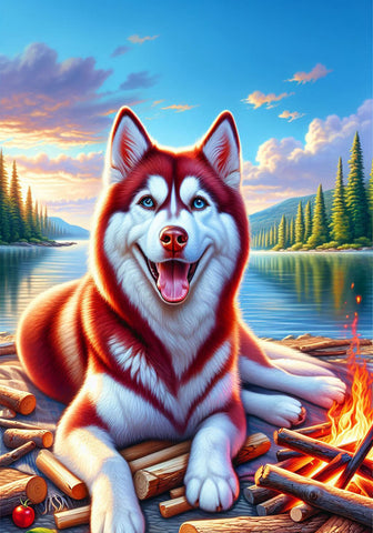 Siberian Husky Red Blue/Eyes - Best of Breed DCR Summer Camping   Outdoor House and Garden Flag