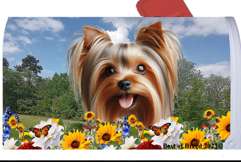 Silky Terrier Silver/Tan - Best of Breed Summer Flowers Mailbox Cover Hi-Grade Vinyl 6" x 19"