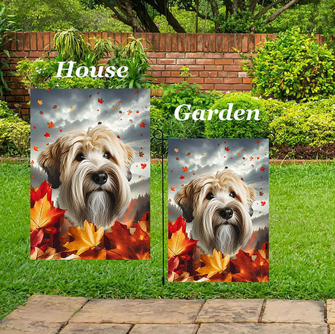 Soft Coated Wheaton Terrier - Best of Breed  Fall Leaves Outdoor House and Garden Flag
