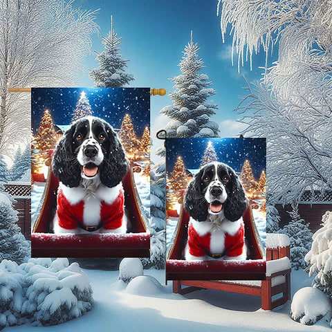 Springer Spaniel Black White - Best of Breed DCR Christmas Outdoor House and Garden Flag