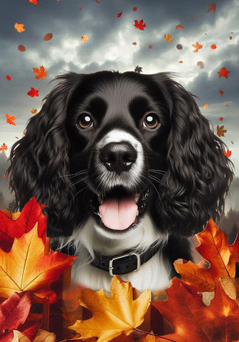Springer Spaniel B/W - Best of Breed  Thanksgiving Outdoor House and Garden Flag