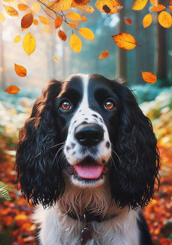 Springer Spaniel Black White - Best of Breed DCR Falling Leaves Outdoor Flag