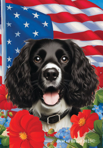 Springer Spaniel B/W - Best of Breed  Patriotic I All-American Outdoor House and Garden Flag