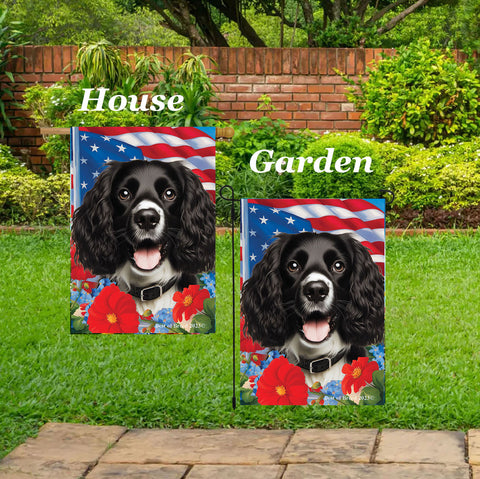 Springer Spaniel B/W - Best of Breed  Patriotic I All-American Outdoor House and Garden Flag