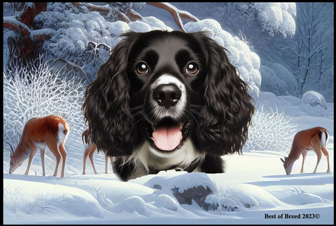 Springer Spaniel B/W - Best of Breed Winter Wonderland Floor Mat Tufted Loop 18" x 27"