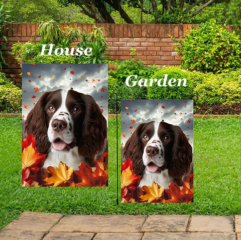 Springer Spaniel L/W - Best of Breed  Fall Leaves Outdoor House and Garden Flag