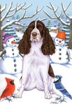 Springer Spaniel L/W- Best of Breed Tomoyo Pitcher Winter Snowman Garden Flag 12" x 17"