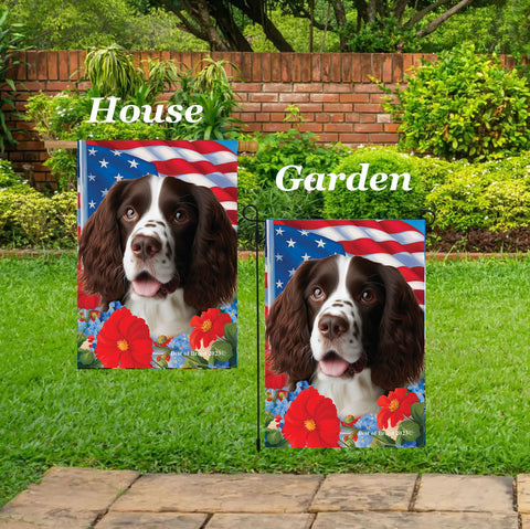 Springer Spaniel L/W - Best of Breed  Patriotic I All-American Outdoor House and Garden Flag