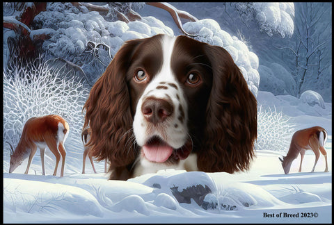 Springer Spaniel L/W - Best of Breed Winter Wonderland Floor Mat Tufted Loop 18" x 27"