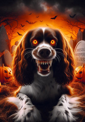 Springer Spaniel Liver White - Best of Breed DCR Halloween Outdoor House and Garden Flag