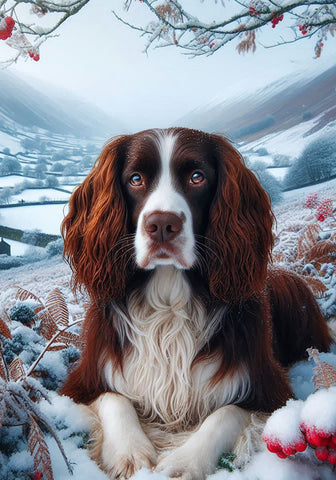 Springer Spaniel Liver White - Best of Breed DCR Winter Berries Outdoor House and Garden Flag