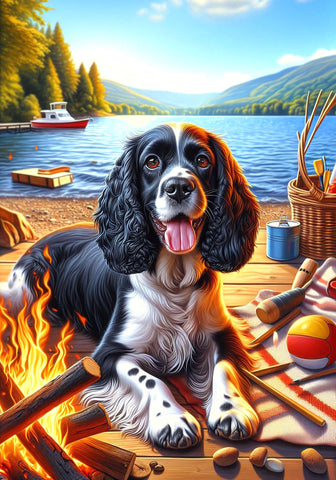 Springer Spaniel Black/White - Best of Breed DCR Summer Camping   Outdoor House and Garden Flag
