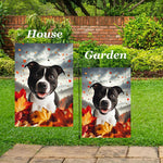 Staffordshire Bull Terrier Black/White - Best of Breed  Fall Leaves Outdoor House and Garden Flag