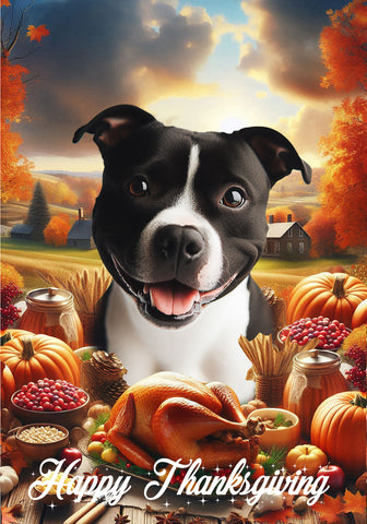 Staffordshire Bull Terrier Black/White - Best of Breed  Thanksgiving Outdoor House and Garden Flag