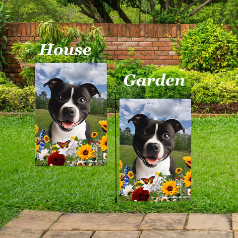 Staffordshire Bull Terrier Black/White - Best of Breed  Summer Fields Outdoor House and Garden Flag