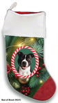 Staffordshire Bull Terrier Black/White - Best of Breed  Christmas Stocking 13.5"  Red Gaming Cloth with Red Lining ,Plush White Cuff