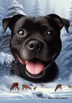 Staffordshire Bull Terrier Black - Best of Breed  Winter Wonderland Outdoor House and Garden Flag