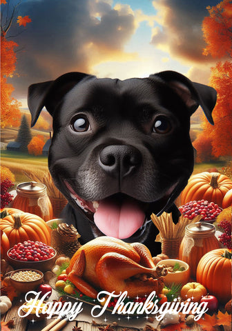 Staffordshire Bull Terrier Black - Best of Breed  Thanksgiving Outdoor House and Garden Flag