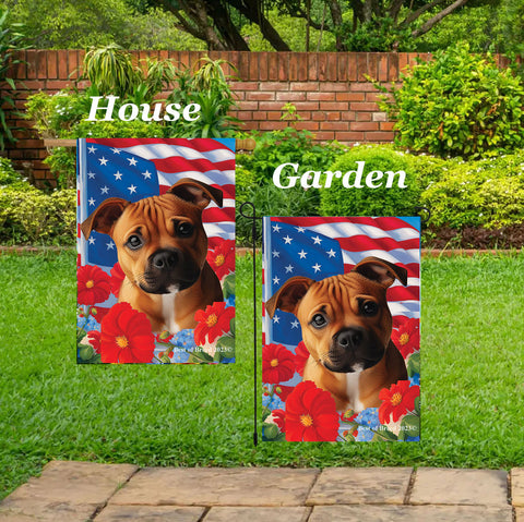 Staffordshire Bull Terrier Orange -  Best of Breed  Patriotic I All-American Outdoor House and Garden Flag