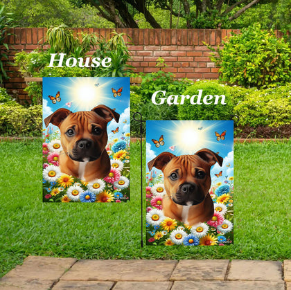 Staffordshire Bull Terrier Orange -  Best of Breed  Summer Butterflies Outdoor House and Garden Flag