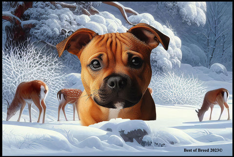 Staffordshire Bull Terrier Orange -  Best of Breed Winter Wonderland Floor Mat Tufted Loop 18" x 27"