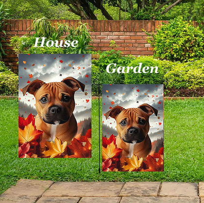 Staffordshire Bull Terrier Orange -  Best of Breed  Fall Leaves Outdoor House and Garden Flag