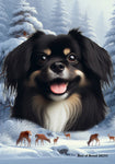 Tibetan Spaniel Black/White -  Best of Breed  Winter Wonderland Outdoor House and Garden Flag