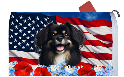 Tibetan Spaniel Black/White -  Best of Breed Patriotic Mailbox Cover Hi-Grade Vinyl 6" x 19"