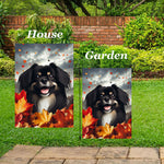 Tibetan Spaniel Black/White -  Best of Breed  Fall Leaves Outdoor House and Garden Flag