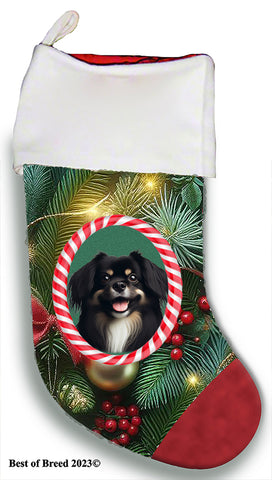Tibetan Spaniel Black/White -  Best of Breed  Christmas Stocking 13.5"  Red Gaming Cloth with Red Lining ,Plush White Cuff