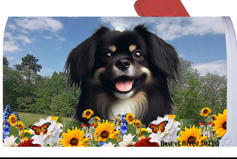 Tibetan Spaniel Black/White -  Best of Breed Summer Flowers Mailbox Cover Hi-Grade Vinyl 6" x 19"