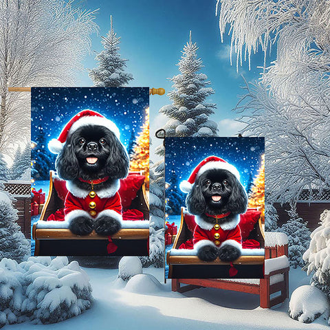 Tibetan Spaniel Black - Best of Breed DCR Christmas Outdoor House and Garden Flag