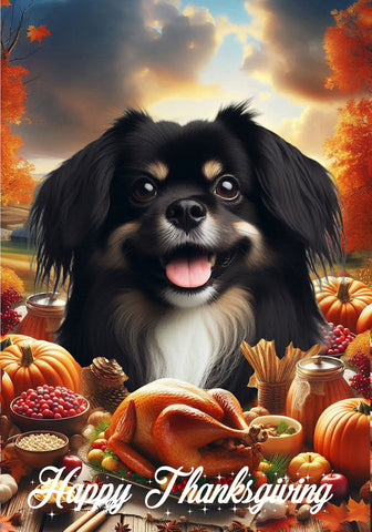 Tibetan Spaniel Black/White -  Best of Breed  Thanksgiving Outdoor House and Garden Flag
