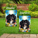 Tibetan Spaniel Black/White -  Best of Breed  Summer Butterflies Outdoor House and Garden Flag