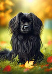 Tibetan Spaniel Black - Best of Breed DCR Falling Leaves Outdoor Flag