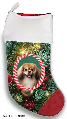 Tibetan Spaniel Fawn -  Best of Breed  Christmas Stocking 13.5"  Red Gaming Cloth with Red Lining ,Plush White Cuff