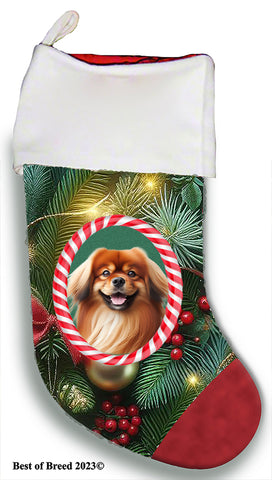 Tibetan Spaniel Red -  Best of Breed  Christmas Stocking 13.5"  Red Gaming Cloth with Red Lining ,Plush White Cuff