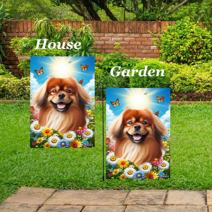 Tibetan Spaniel Red -  Best of Breed  Summer Butterflies Outdoor House and Garden Flag