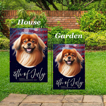Tibetan Spaniel Red -  Best of Breed  Independence Day July 4th Fourth of July   Outdoor House and Garden Flag