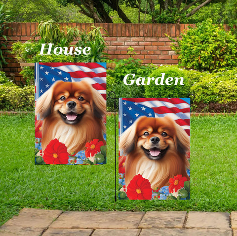 Tibetan Spaniel Red -  Best of Breed  Patriotic I All-American Outdoor House and Garden Flag